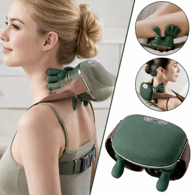 ŁAPEK™ – Bezprzewodowy Masażer Szyi i Ramion 4D z Grzaniem | Ugniatający Masaż Karku, Pleców i Mięśni Trapezowych | Idealny na Prezent 🎁