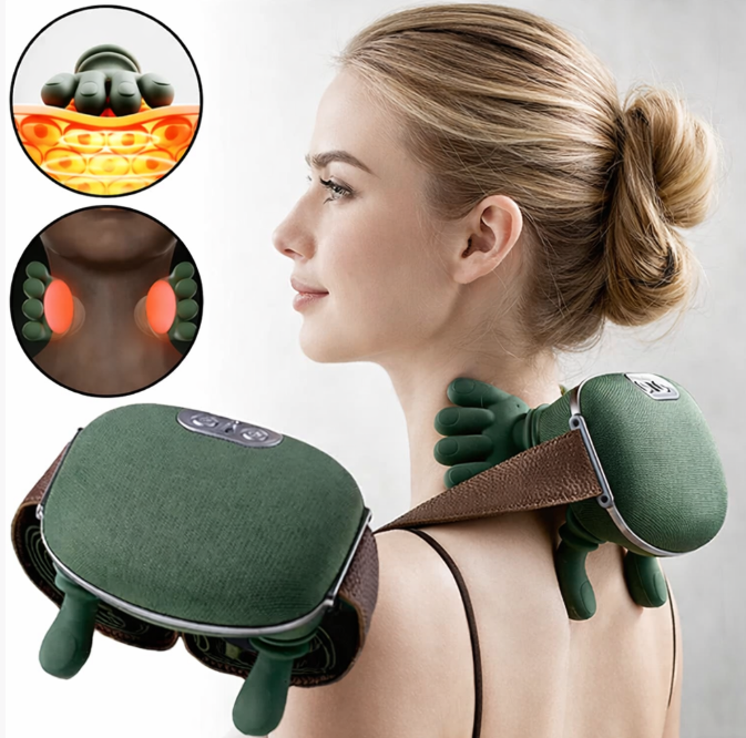 ŁAPEK™ – Bezprzewodowy Masażer Szyi i Ramion 4D z Grzaniem | Ugniatający Masaż Karku, Pleców i Mięśni Trapezowych | Idealny na Prezent 🎁